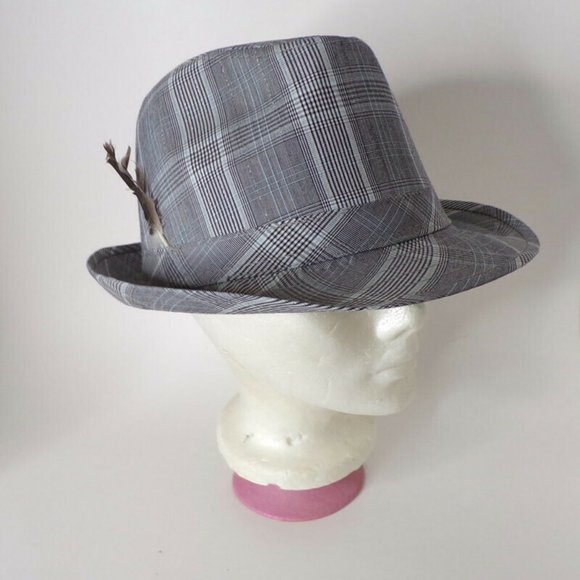 Capstar Fedora Hat With Feathers Glen Check 2398 - Picture 1 of 9